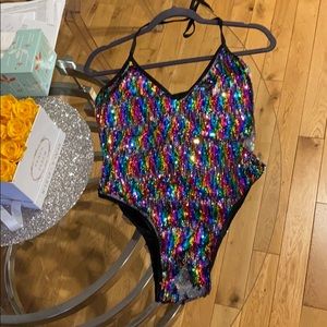Gorgeous Roma sequin rave bodysuit / swimsuit